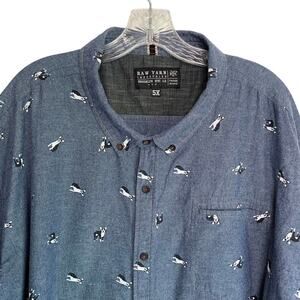 Raw Yarn Mens 5X French Bulldog Chambray Denim Short Sleeve Button Up Shirt